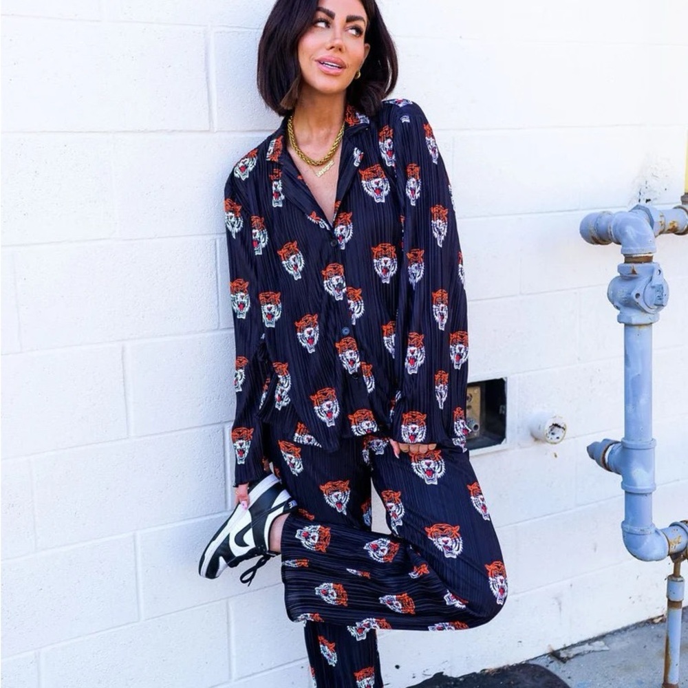 Tiger Head - Long Sleeve Plisse Set - Dressed in LALA